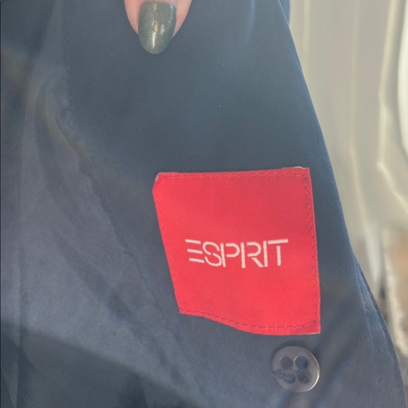 Esprit Navy Trench Coat with Checkered Cuffs - Picture 3 of 6